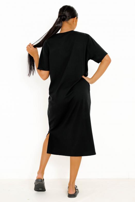 Robe T-Shirt Nouée Femme Noir 