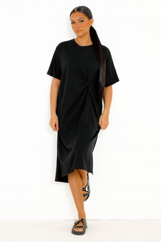 Robe T-Shirt Nouée Femme Noir 