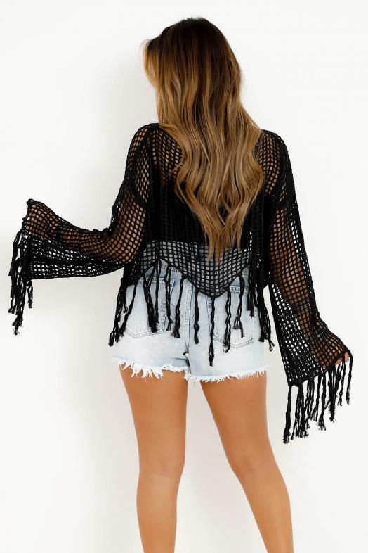 Top Ajouré à Franges Femme Noir