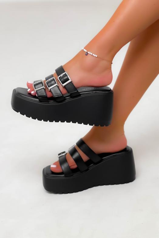 Sandales à Plateforme + Boucles Femme Noir