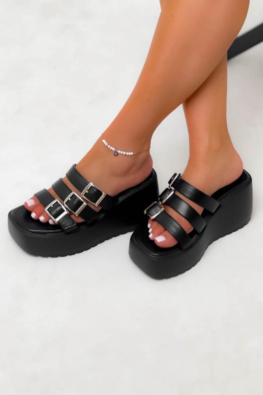 Sandales à Plateforme + Boucles Femme Noir
