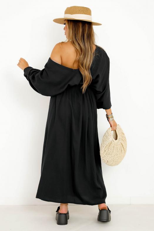 Robe Ample Laçage Fendue Femme Noir