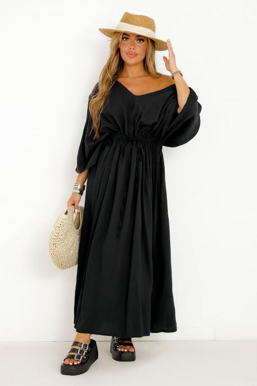 Robe Ample Laçage Fendue Femme Noir