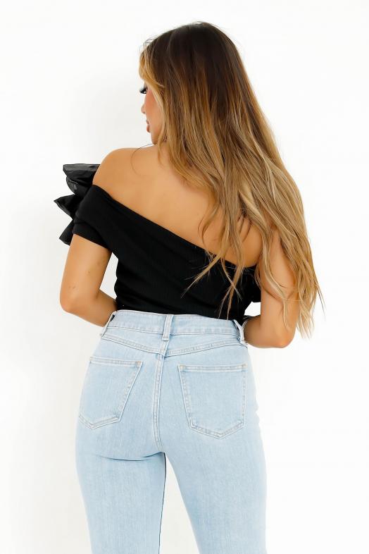 Top une Bretelle Froufrou Femme Noir 