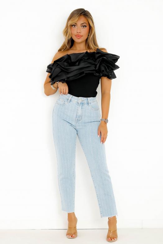 Top une Bretelle Froufrou Femme Noir 