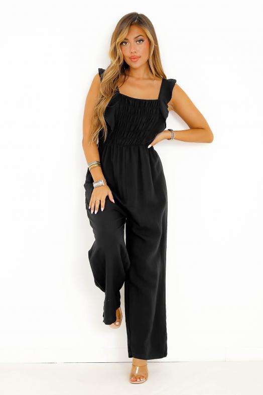 Combinaison Pantalon Smockée Femme Noir 