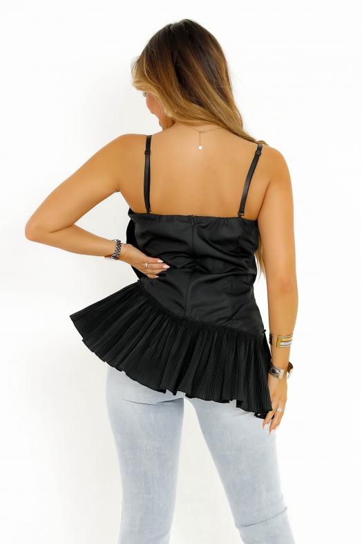 Top Peplum Plissé Noir / Réf : 1604-0