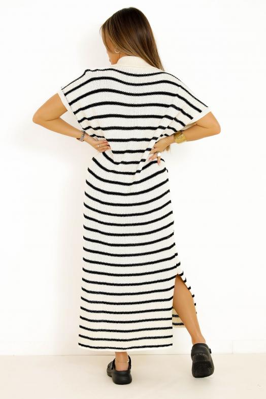 Robe Rayée Col Polo Noir 
