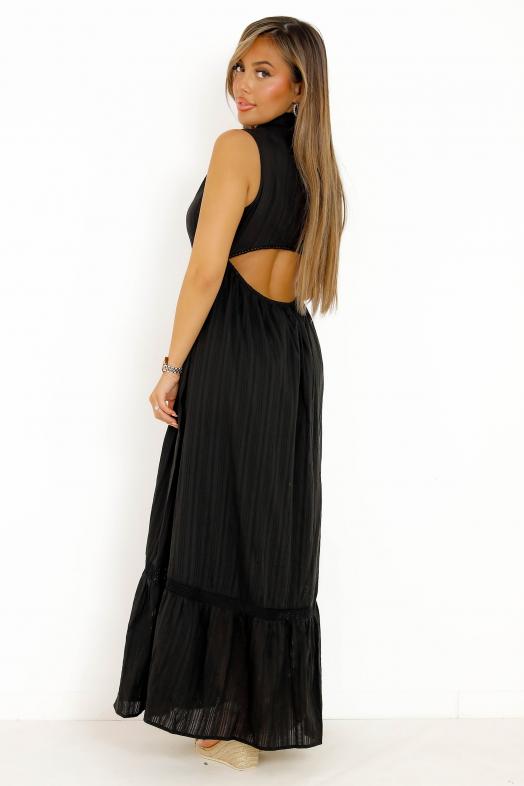 Robe Broderie Boutonnée Dos Ouvert Noir