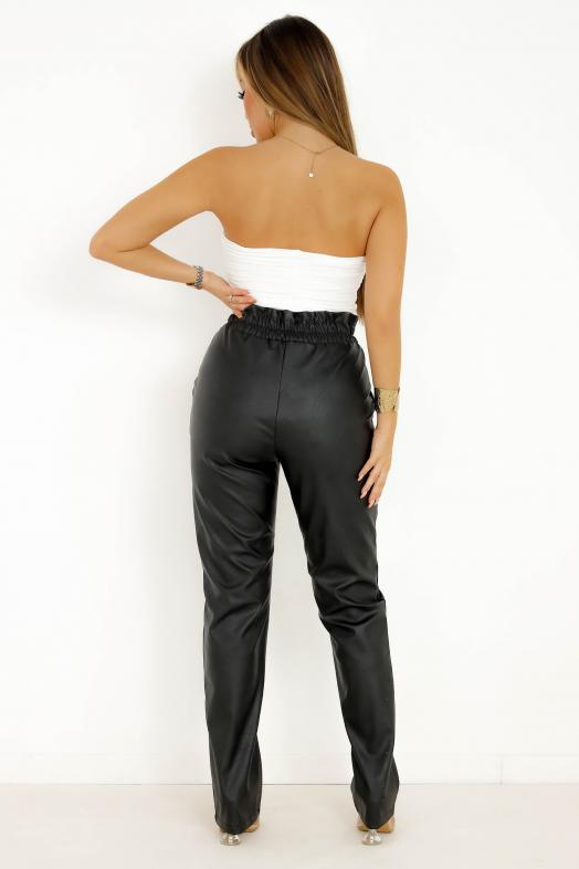 Pantalon Simili Coupe Droite Noir 