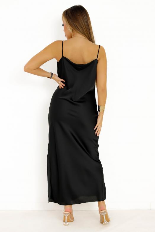 Robe Satin Fendue Noir 