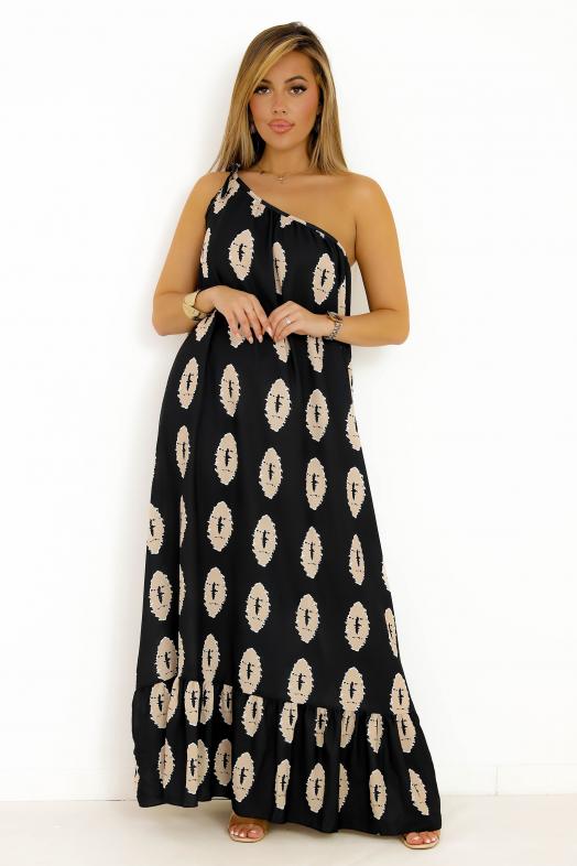 Robe Une bretelle Imprimée Noir 