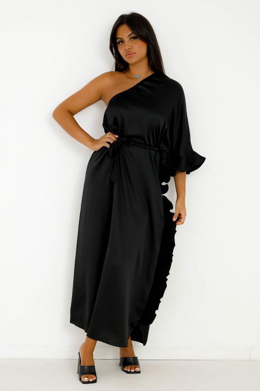 Robe une Manche Froufrou Noir  