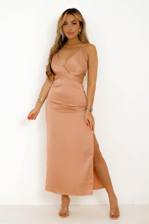 Robe Satin Croisée Femme Nude 