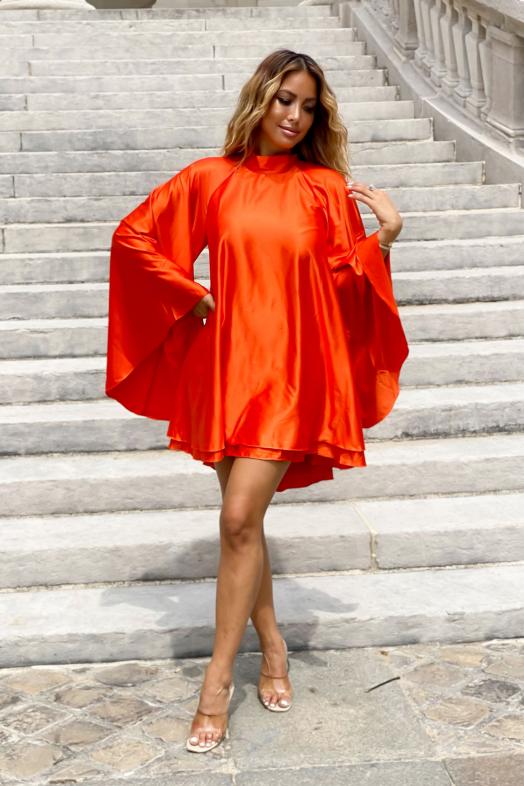 Robe Femme Satinée Dos Nu Orange