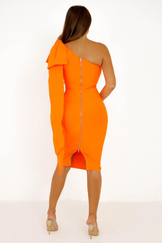 Robe Une Manche Noeud Orange 