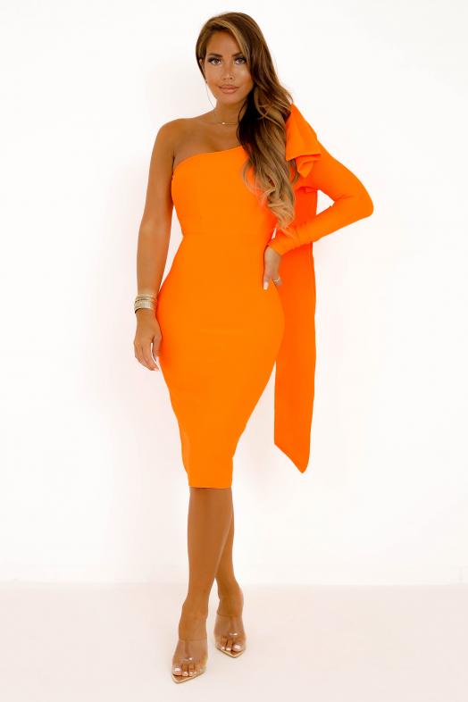 Robe Une Manche Noeud Orange 