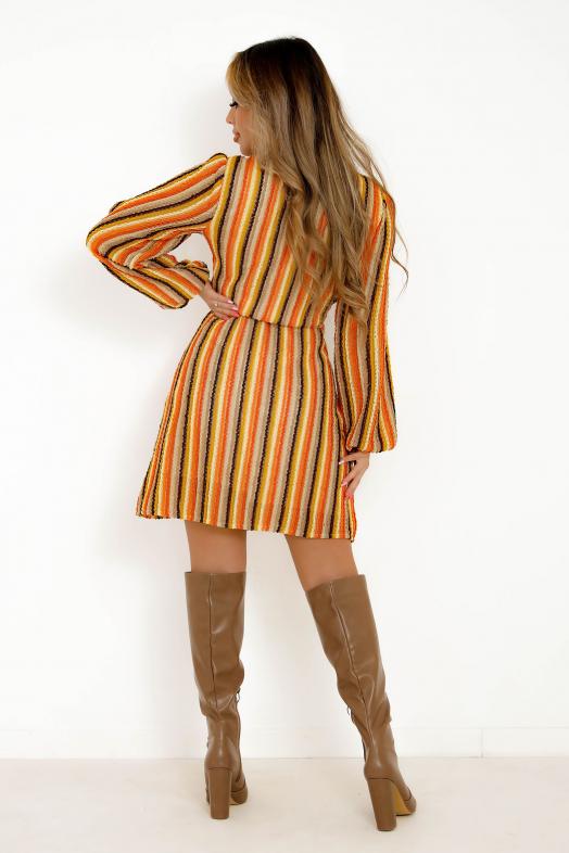 Robe Texturée Rayée Femme Orange