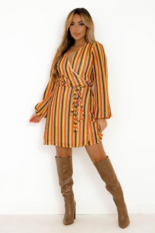 Robe Texturée Rayée Femme Orange 