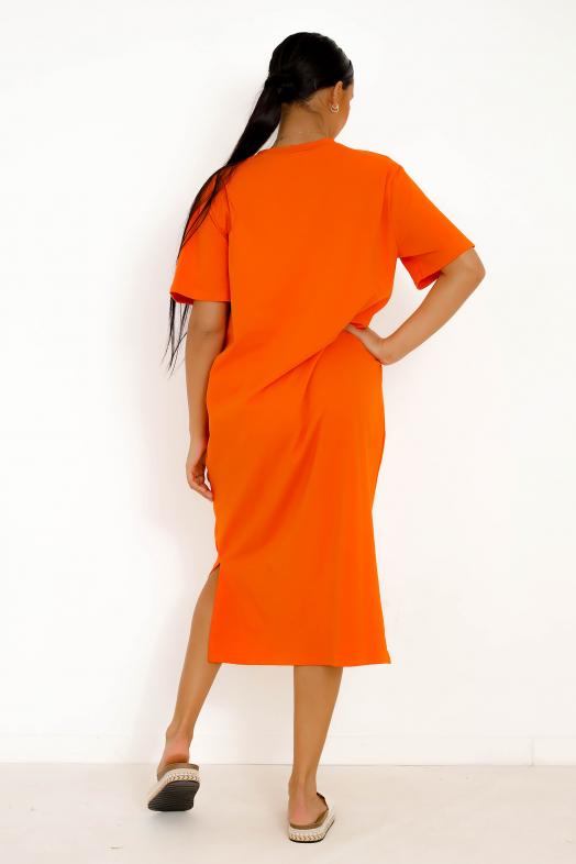 Robe T-Shirt Nouée Femme Orange 