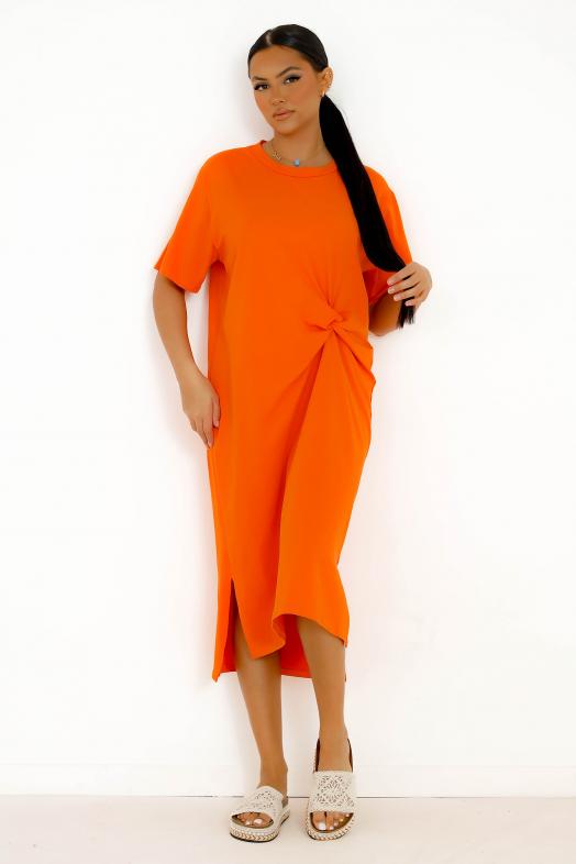 Robe T-Shirt Nouée Femme Orange 