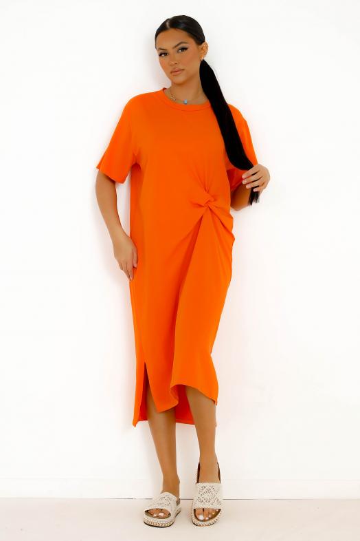 Robe T-Shirt Nouée Femme Orange