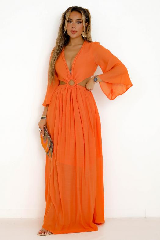 Robe Asymétrique Tresses Femme Orange 