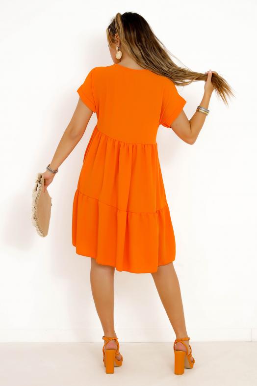 Robe Col V Ample Femme Orange 