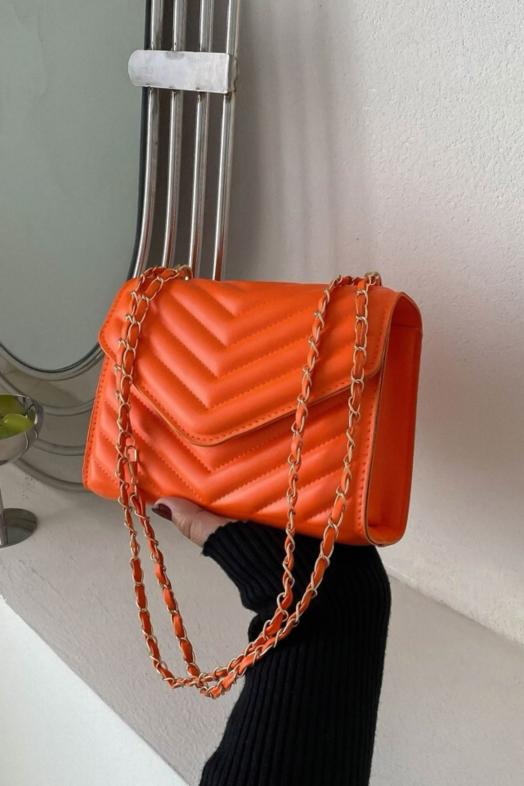 Sac à Chevrons + Chaînes Femme Orange