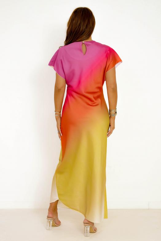 Robe Manches Courtes Dégradée Femme Orange 