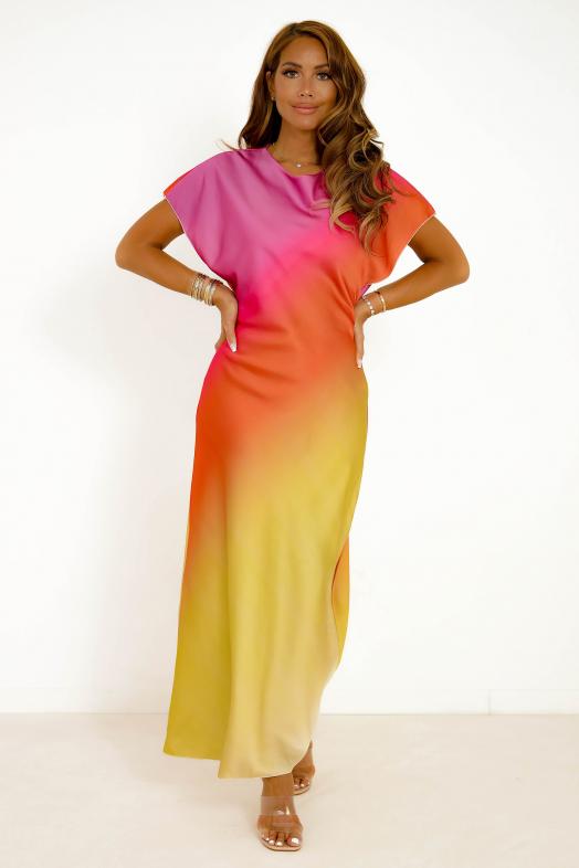 Robe Manches Courtes Dégradée Femme Orange 
