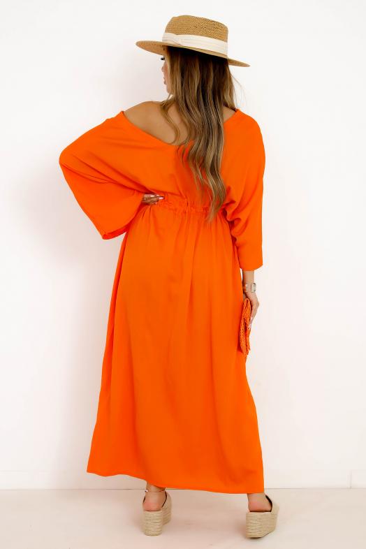 Robe Ample Laçage Fendue Femme Orange 