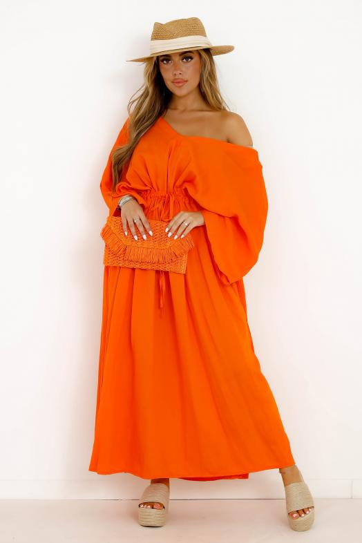 Robe Ample Laçage Fendue Femme Orange 