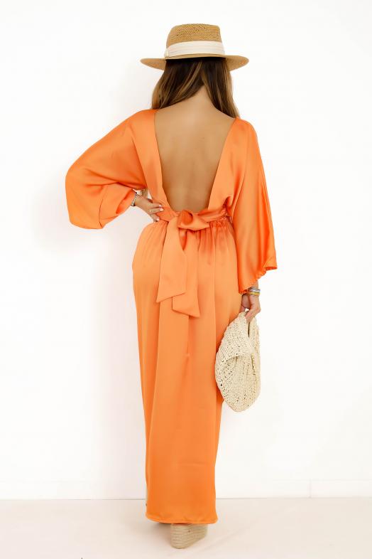 Ensemble Top + Jupe Satin Femme Orange