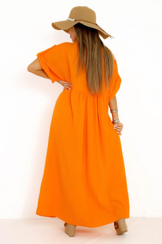 Robe Gaze de coton Boutonnée Orange 