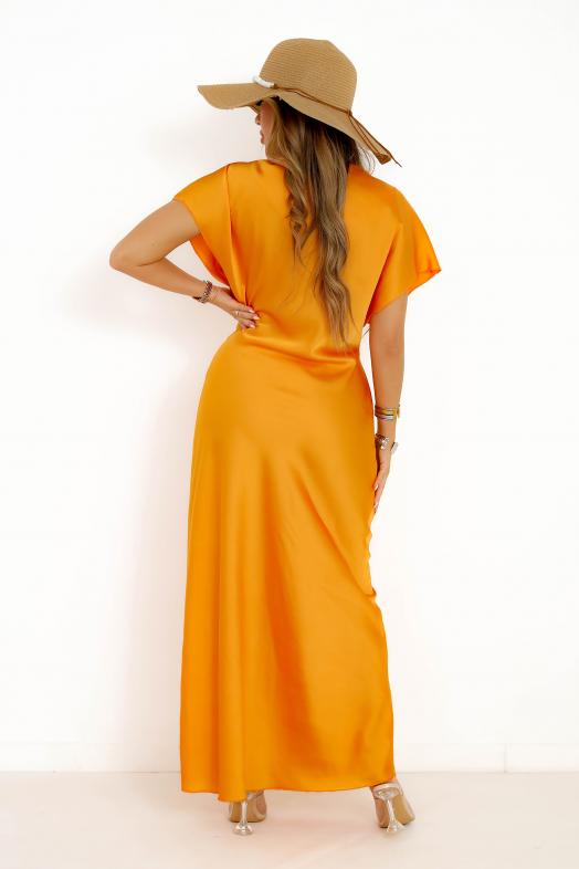 Robe Satin Manches Courtes Orange