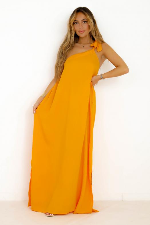 Robe Une Bretelle Nouée Orange 