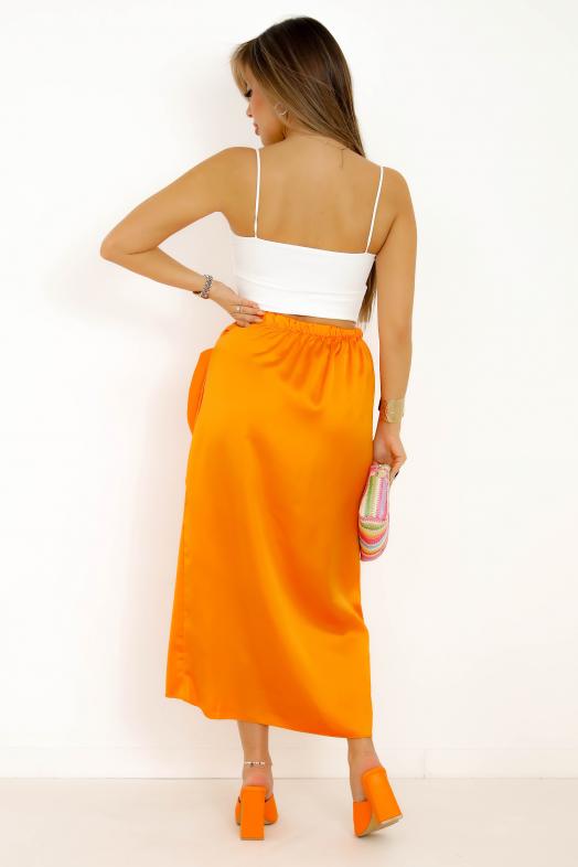 Jupe Satin Nouée Orange 