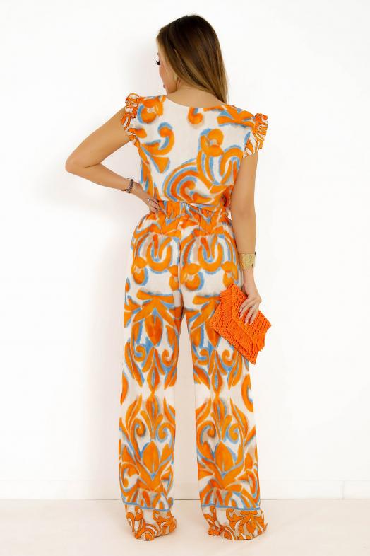Ensemble Top + Pantalon Imprimée Orange 