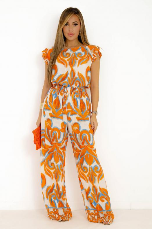 Ensemble Top + Pantalon Imprimée Orange 