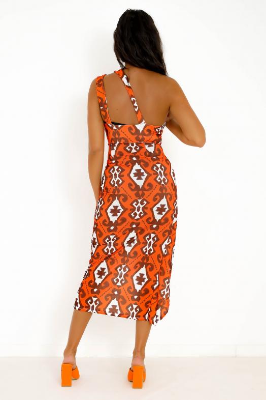 Robe Moulante Imprimée Orange 