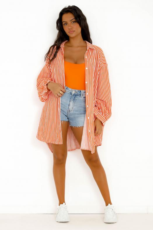 Chemise Robe Rayée Orange
