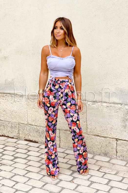 Pantalon Femme Fleuri Noir / Réf : 1092