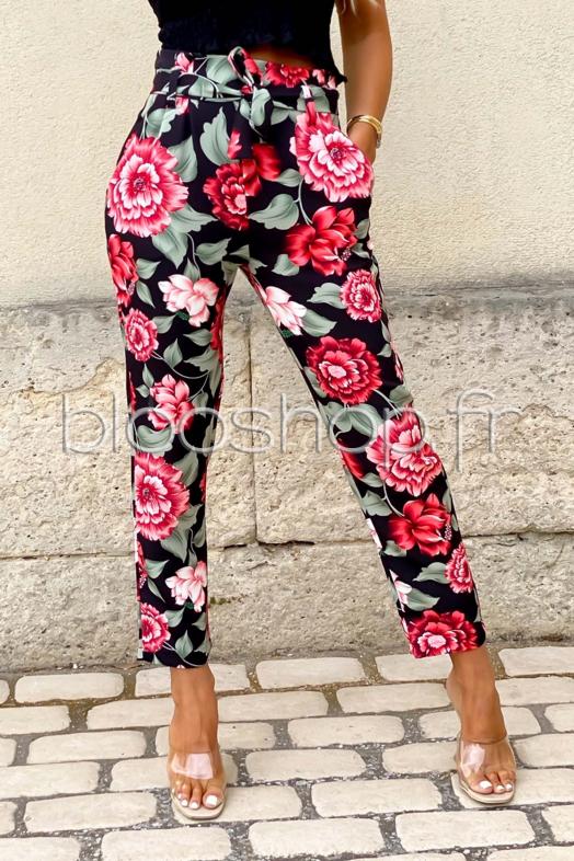 Pantalon Femme Fleuri Noir Ref 1562 Blooshop