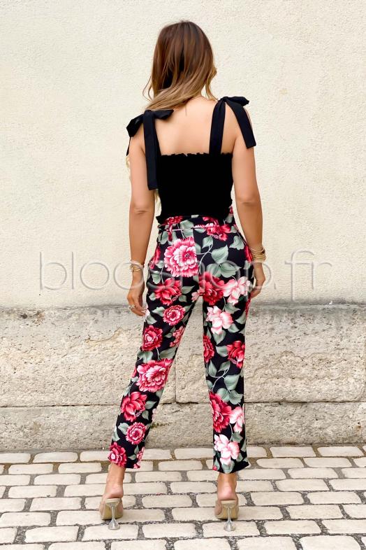 Pantalon Femme Fleuri Noir / Réf : 1562