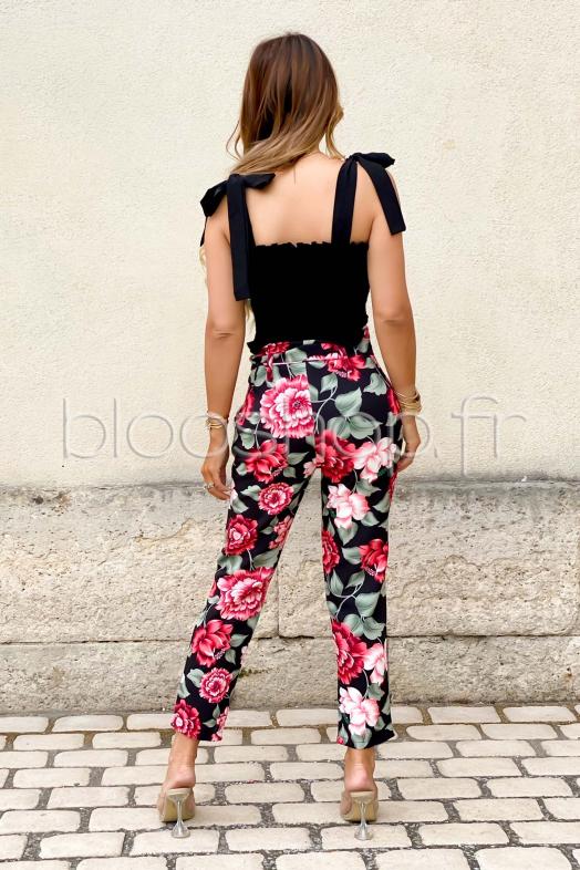 Pantalon Femme Fleuri Noir  Ref : 1562