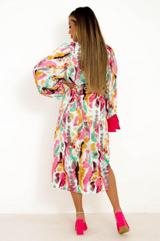 Robe Col V Imprimée Femme Rose 
