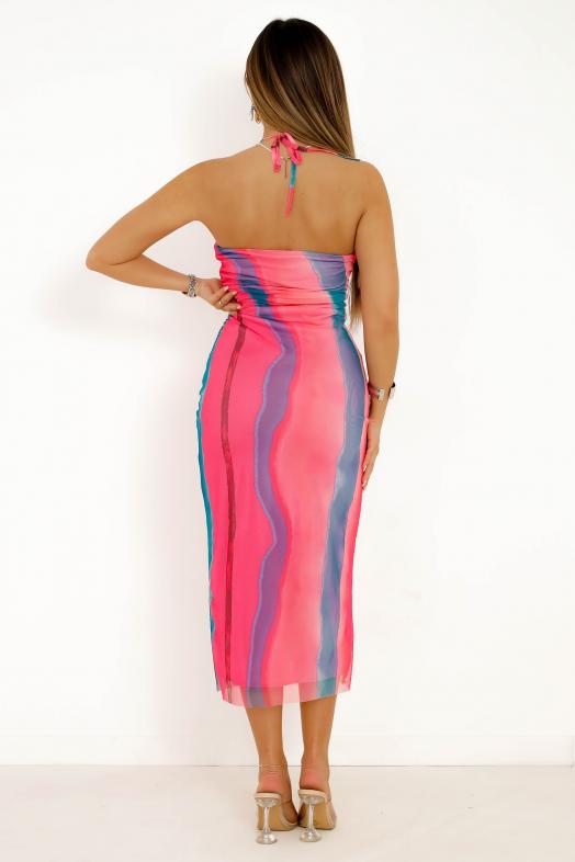 Robe Imprimée Tulle Femme Rose 