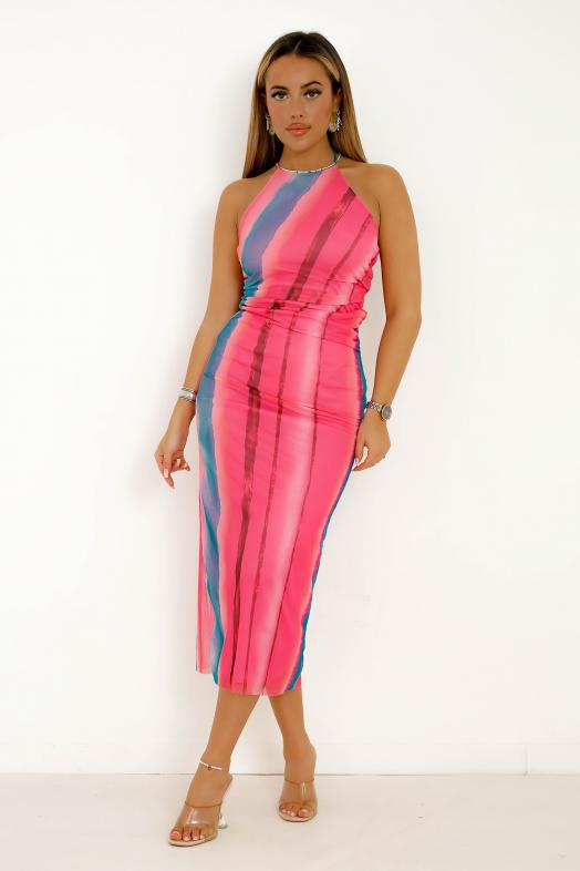 Robe Imprimée Tulle Femme Rose 