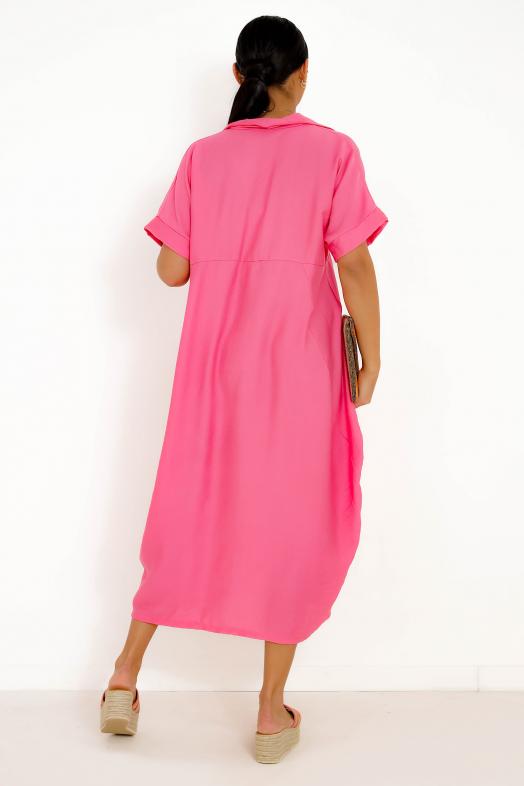 Robe Col Chemise Ample Femme Rose 